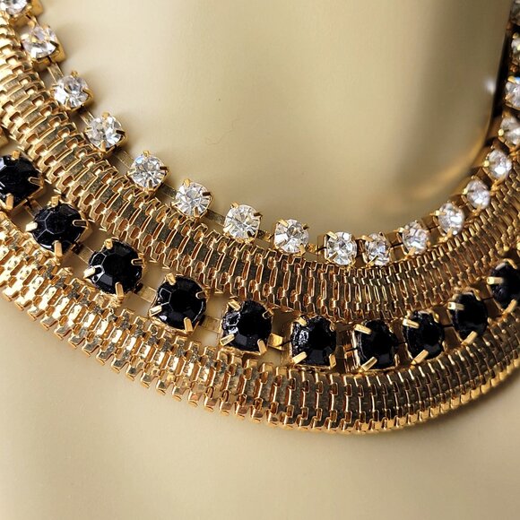 Gold and Black Choker Necklace BRIDAL Necklace - Picture 3 of 10